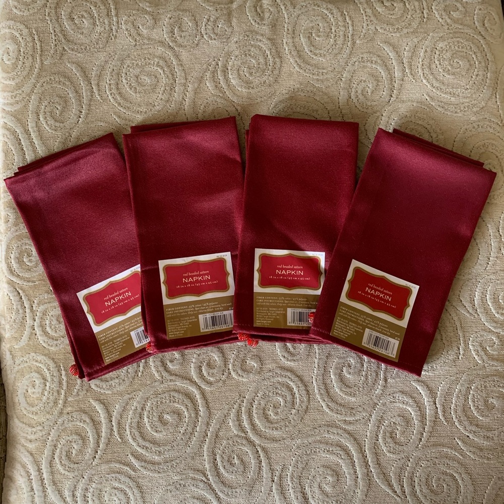 Red Beaded Sateen Napkins (Set of 4)